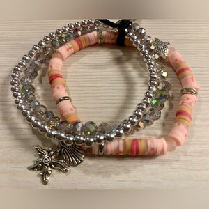 Silver and Pink Beaded Bracelet Set